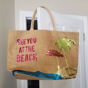 Mudpie Beach Burlap Bag "See You At The Beach"